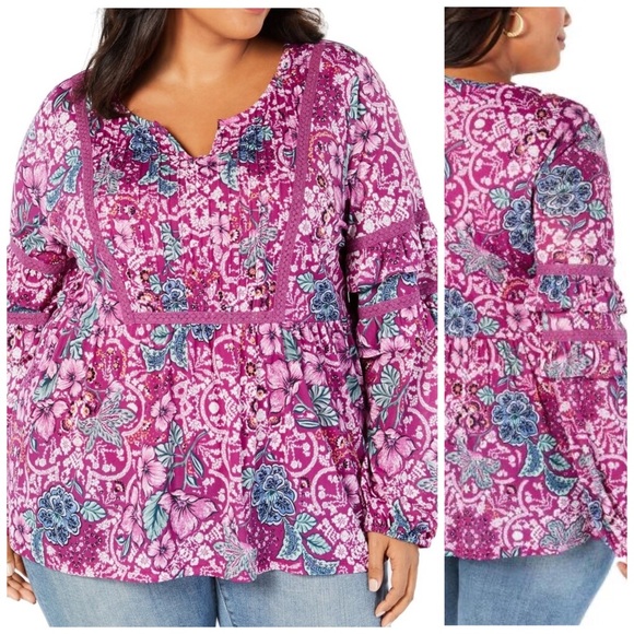 Style & Co. Tops - Style & Co Purple Ruffle Sleeve Peasant Top Size XL